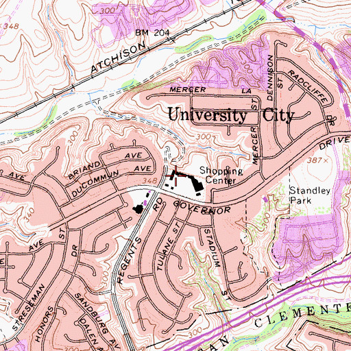 Topographic Map of University City Shopping Center, CA