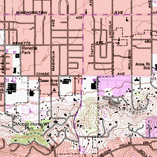 Topographic Map of Valley Chase Shopping Center, CA