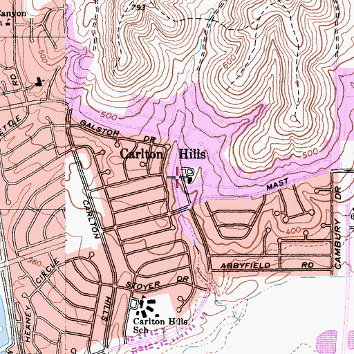 Topographic Map of Carlton Hills Lutheran Church, CA