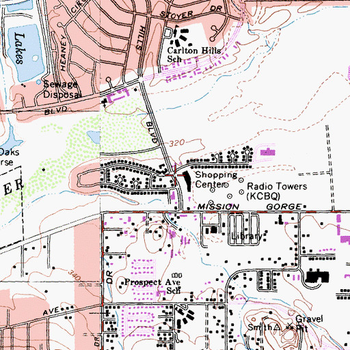Topographic Map of Carlton Square Shopping Center, CA