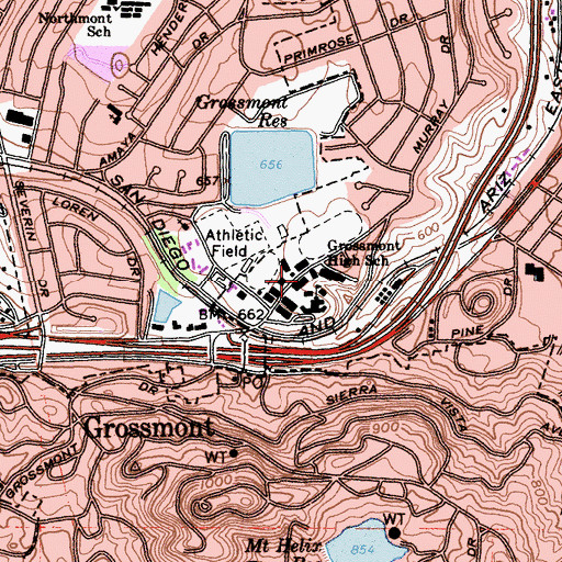 Topographic Map of Grossmont Adult High School, CA