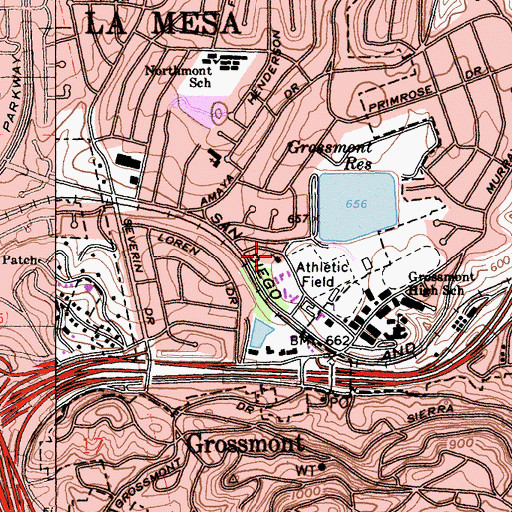 Topographic Map of Grossmont Baptist Church, CA