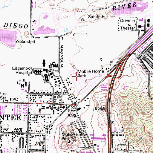 Topographic Map of Mission del Magnolia Mobile Home Park, CA