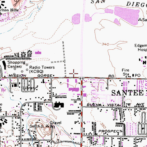 Topographic Map of Mission Gorge Square Shopping Center, CA