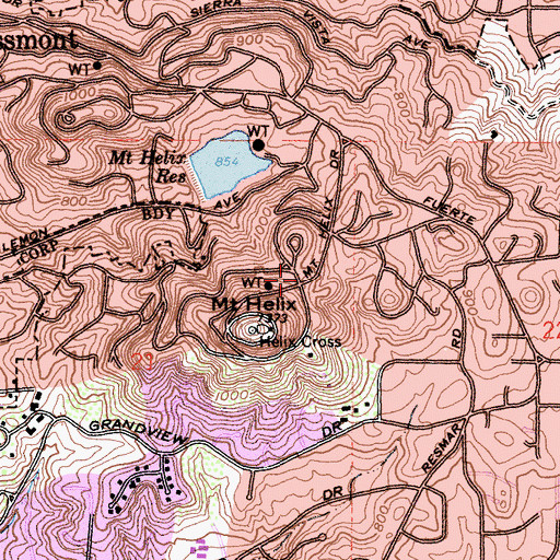 Topographic Map of Mount Helix, CA