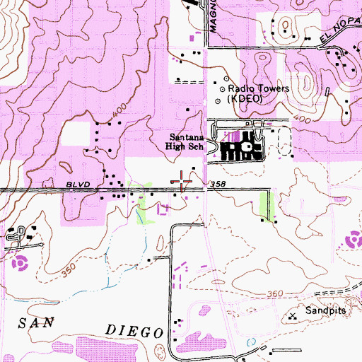 Topographic Map of Santana Village Shopping Center, CA