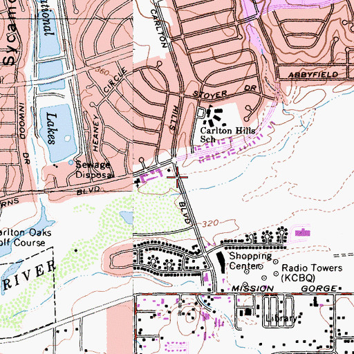 Topographic Map of Santee Branch San Diego County Library, CA