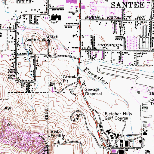 Topographic Map of Santee Christian Church, CA