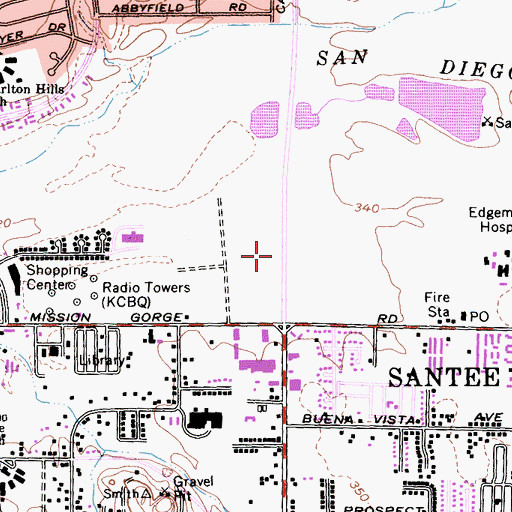 Topographic Map of Santee Plaza Shopping Center, CA