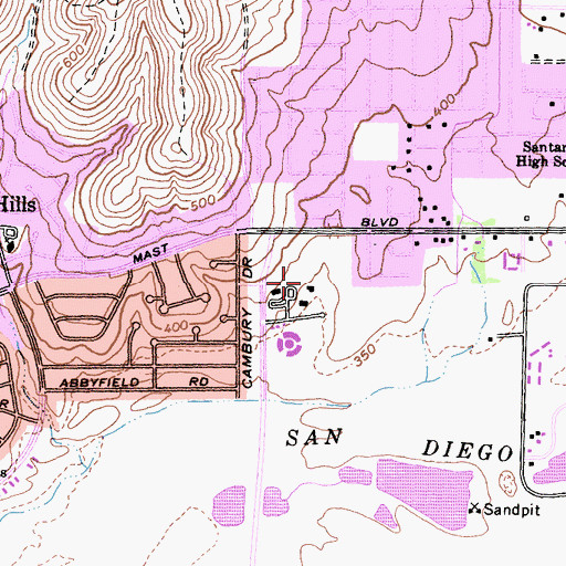 Topographic Map of Santee School District Education Center, CA