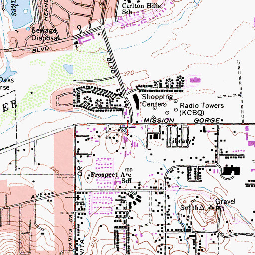 Topographic Map of Santee Shopping Center, CA