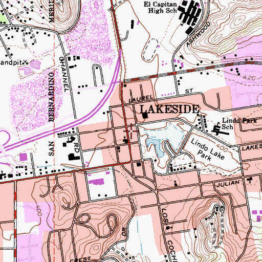 Topographic Map of Lakeside Branch San Diego County Library, CA