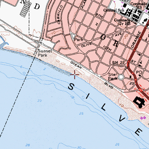 Topographic Map of Central Beach, CA