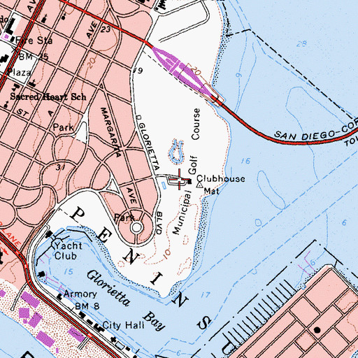 Topographic Map of Coronado Municipal Golf Course, CA