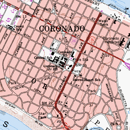 Topographic Map of Coronado Public Library, CA