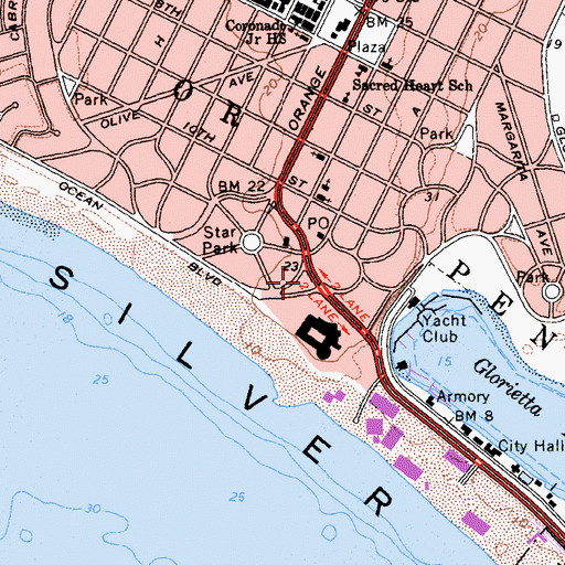 Topographic Map of Coronado Shopping Plaza Shopping Center, CA