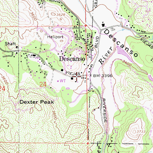 Topographic Map of Descanso Branch San Diego County Library, CA