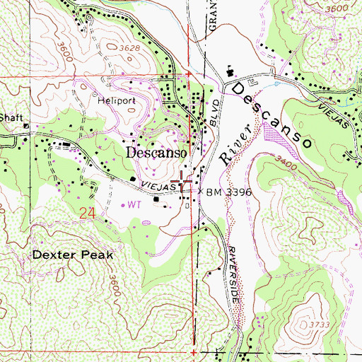 Topographic Map of Descanso Post Office, CA