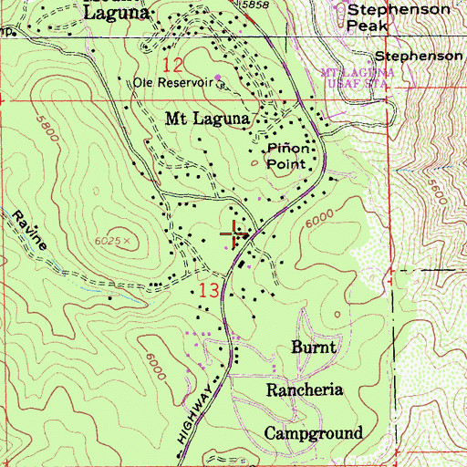 Topographic Map of Mount Laguna Post Office, CA