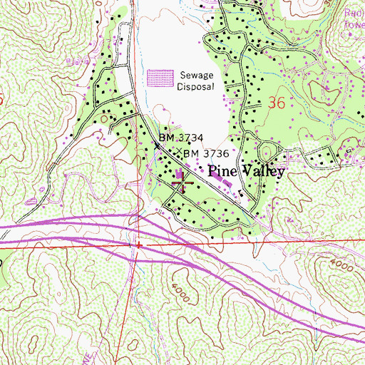 Topographic Map of Pine Valley Branch San Diego County Library, CA