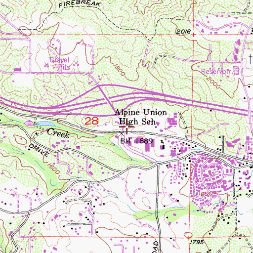 Topographic Map of Alpine Community Center, CA