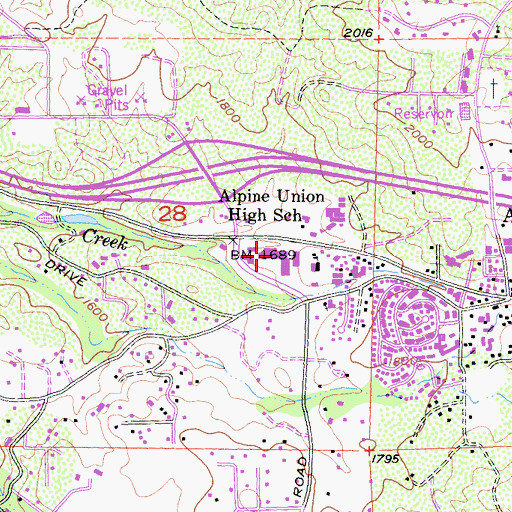 Topographic Map of Alpine Creek Shopping Center, CA
