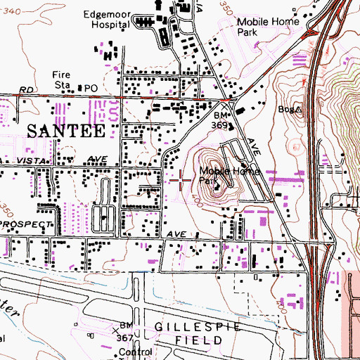 Topographic Map of Camerons Mobile Home Park, CA