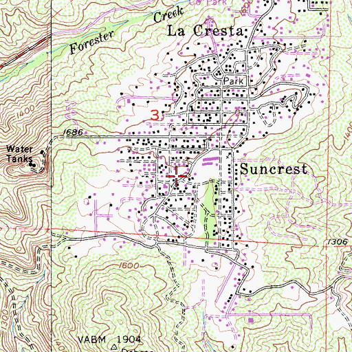 Topographic Map of Crest Branch San Diego County Library, CA