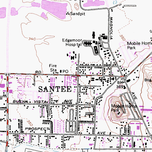 Topographic Map of Santee Chamber of Commerce, CA