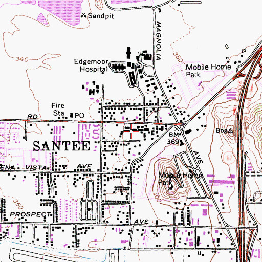 Topographic Map of Santee Elementary School, CA