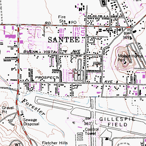 Topographic Map of Town and Country Mobile Home Park, CA