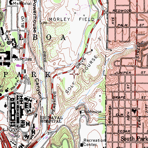 Topographic Map of Balboa Park Municipal Golf Course, CA