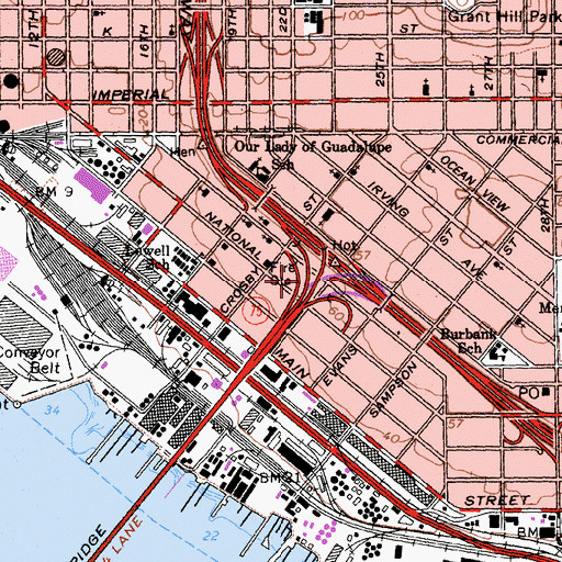 Topographic Map of Chicano Park, CA