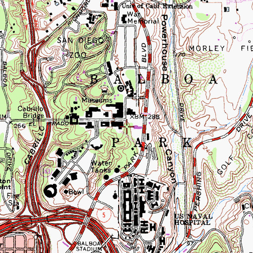Topographic Map of Fleet Space Theater and Science Center, CA