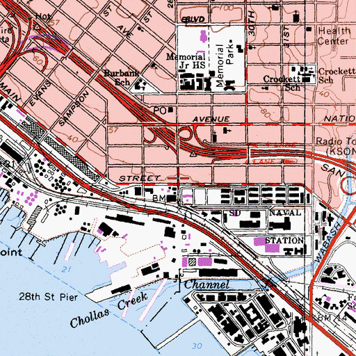 Topographic Map of Harbor Village Square Shopping Center, CA