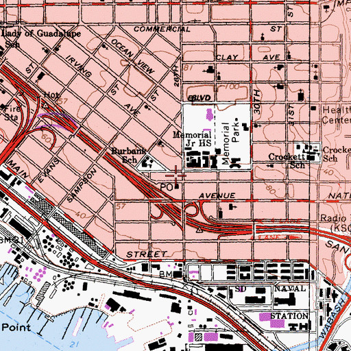Topographic Map of Logan Heights Branch San Diego Public Library, CA