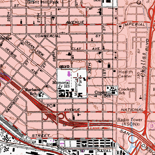 Topographic Map of Memorial Park Recreation Center, CA