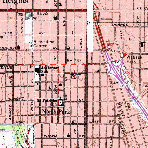 Topographic Map of North Park Branch San Diego Public Library, CA