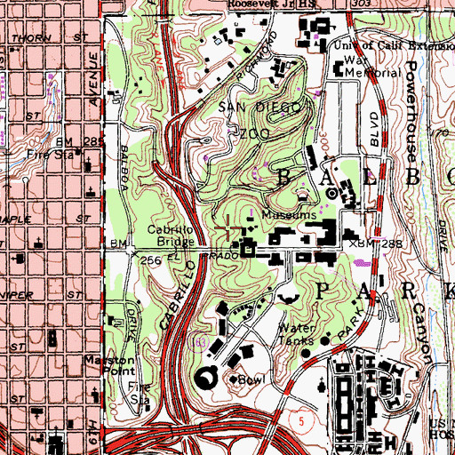 Topographic Map of Old Globe Theater, CA