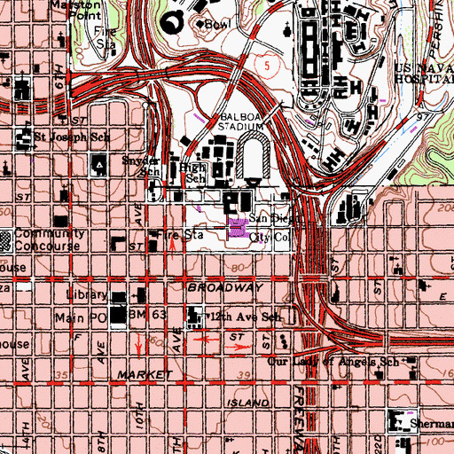 Topographic Map of San Diego City College Learning Resources Building, CA