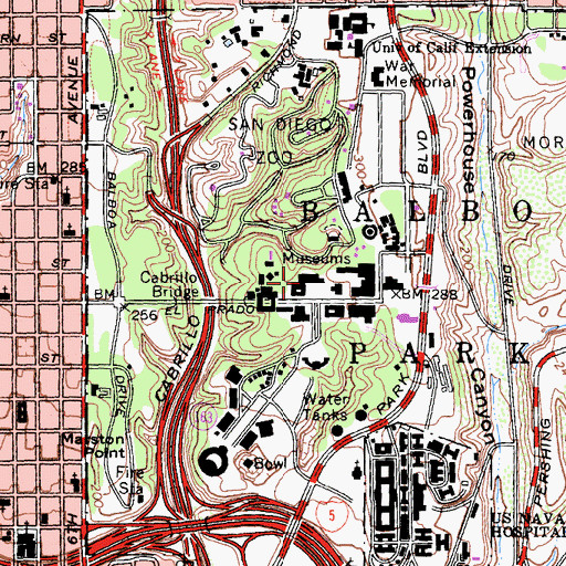 Topographic Map of San Diego Museum of Art, CA