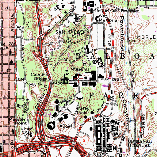 Topographic Map of Timkin Art Gallery, CA