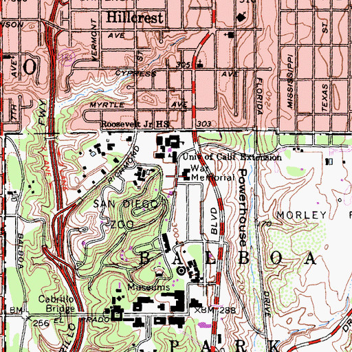 Topographic Map of Veterans Memorial, CA