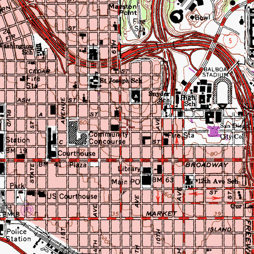 Topographic Map of Copley Symphony Hall, CA