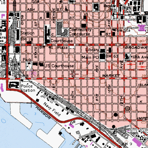 Topographic Map of Gaslamp Quarter Historic District, CA
