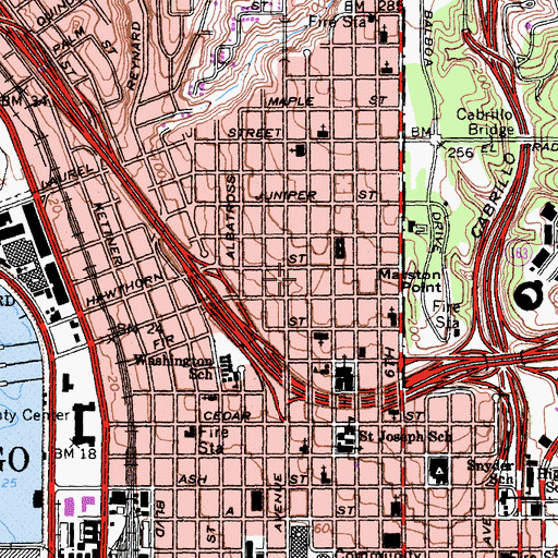 Topographic Map of Mercy Health Center, CA