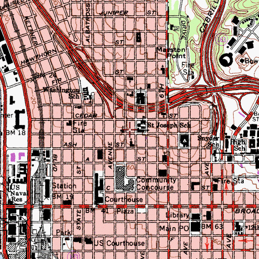 Topographic Map of Saint Joseph Cathedral, CA