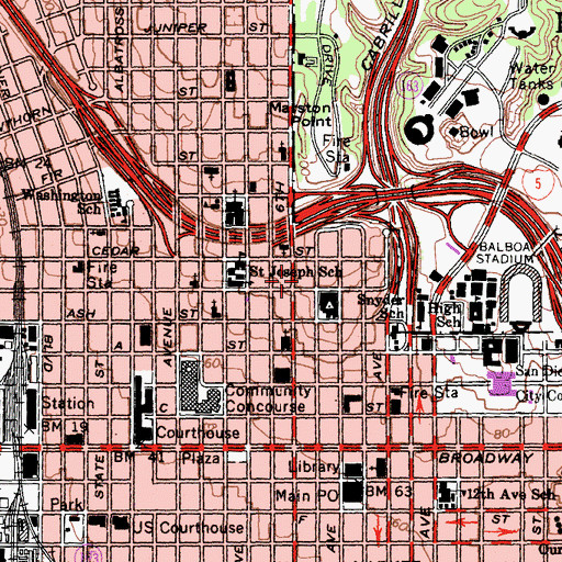 Topographic Map of San Diego County Family Court, CA