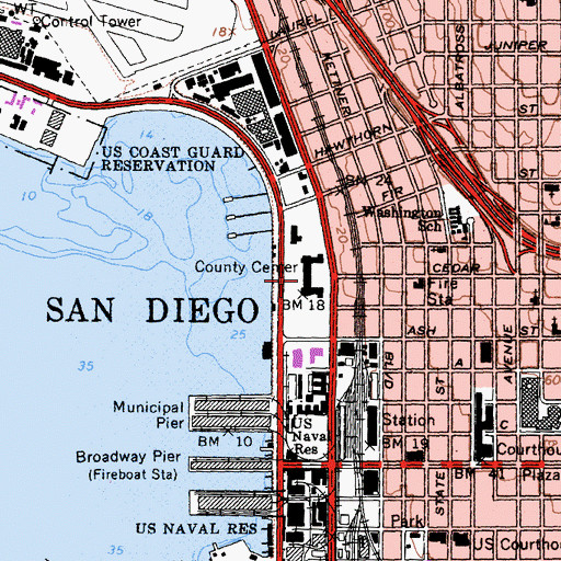 Topographic Map of San Diego County Government Center, CA