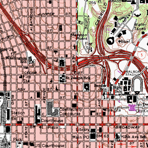 Topographic Map of San Diego County Probate Court, CA
